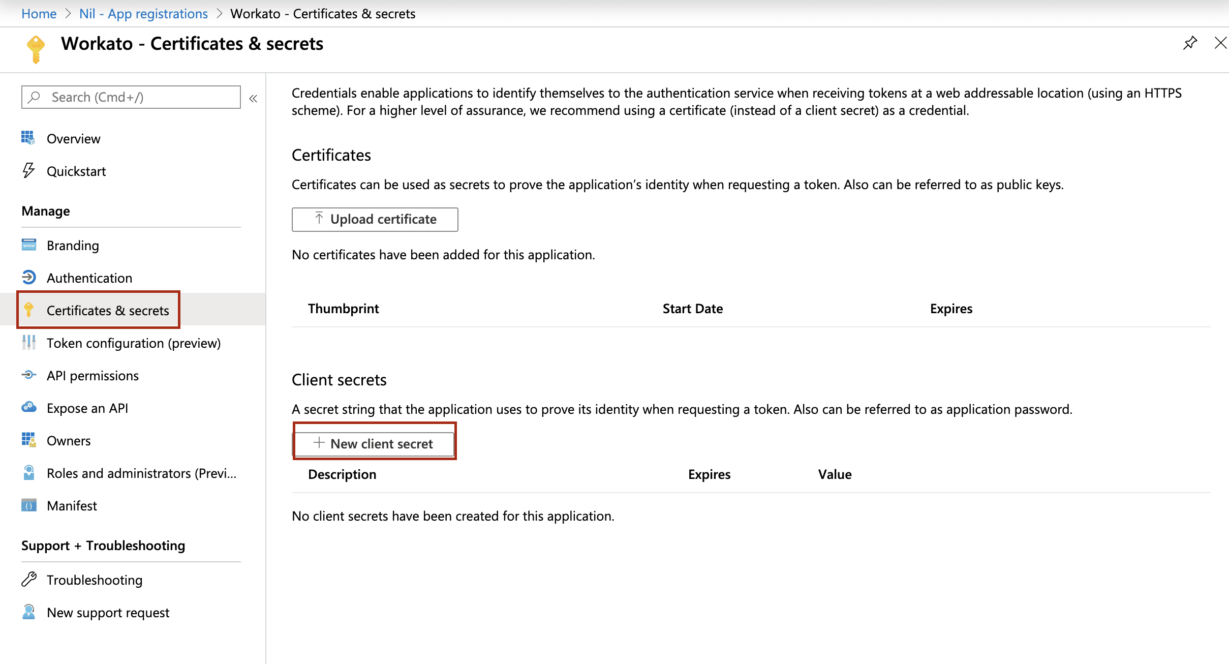 新しいクライアントシークレット