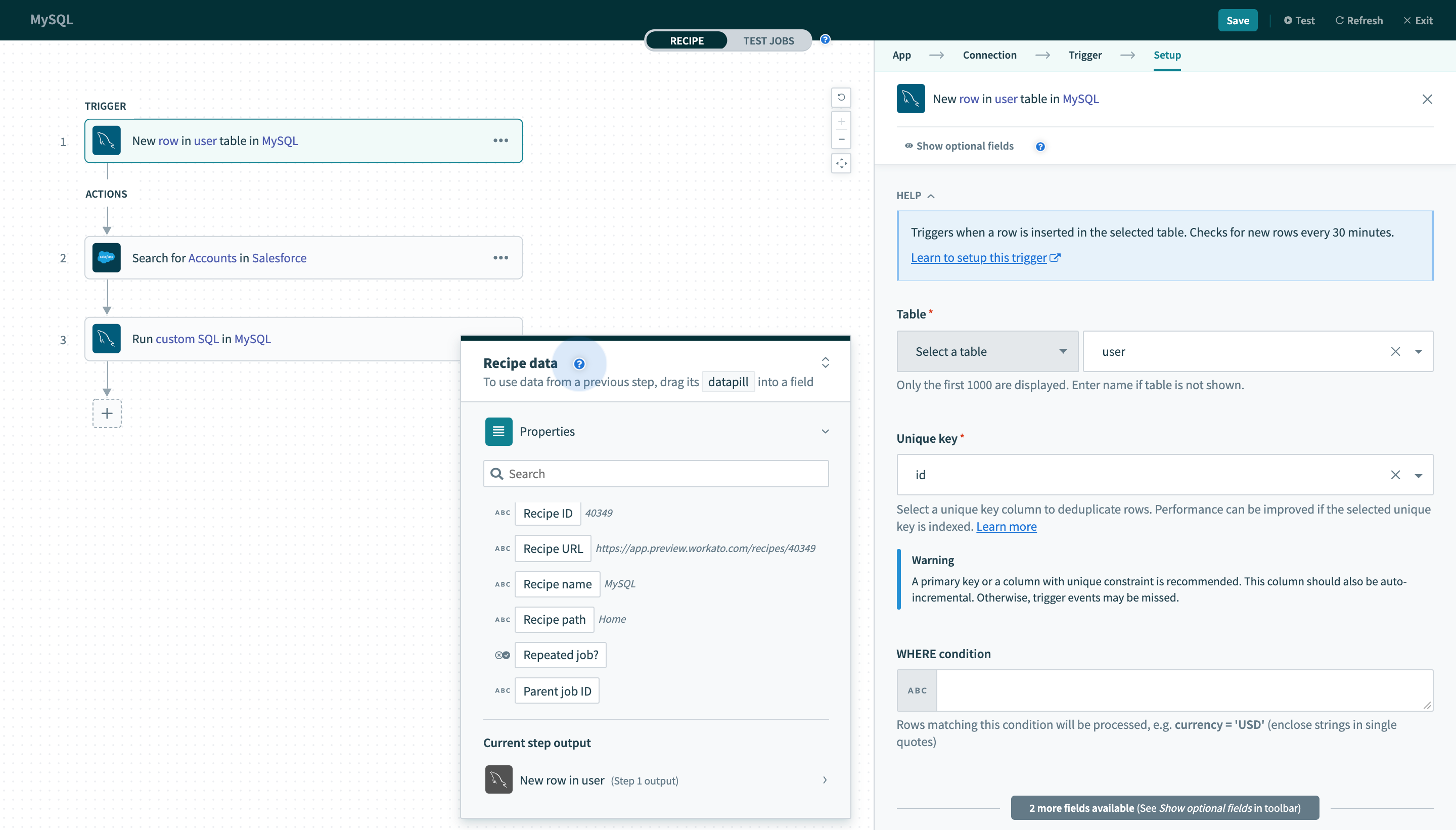 New row トリガー