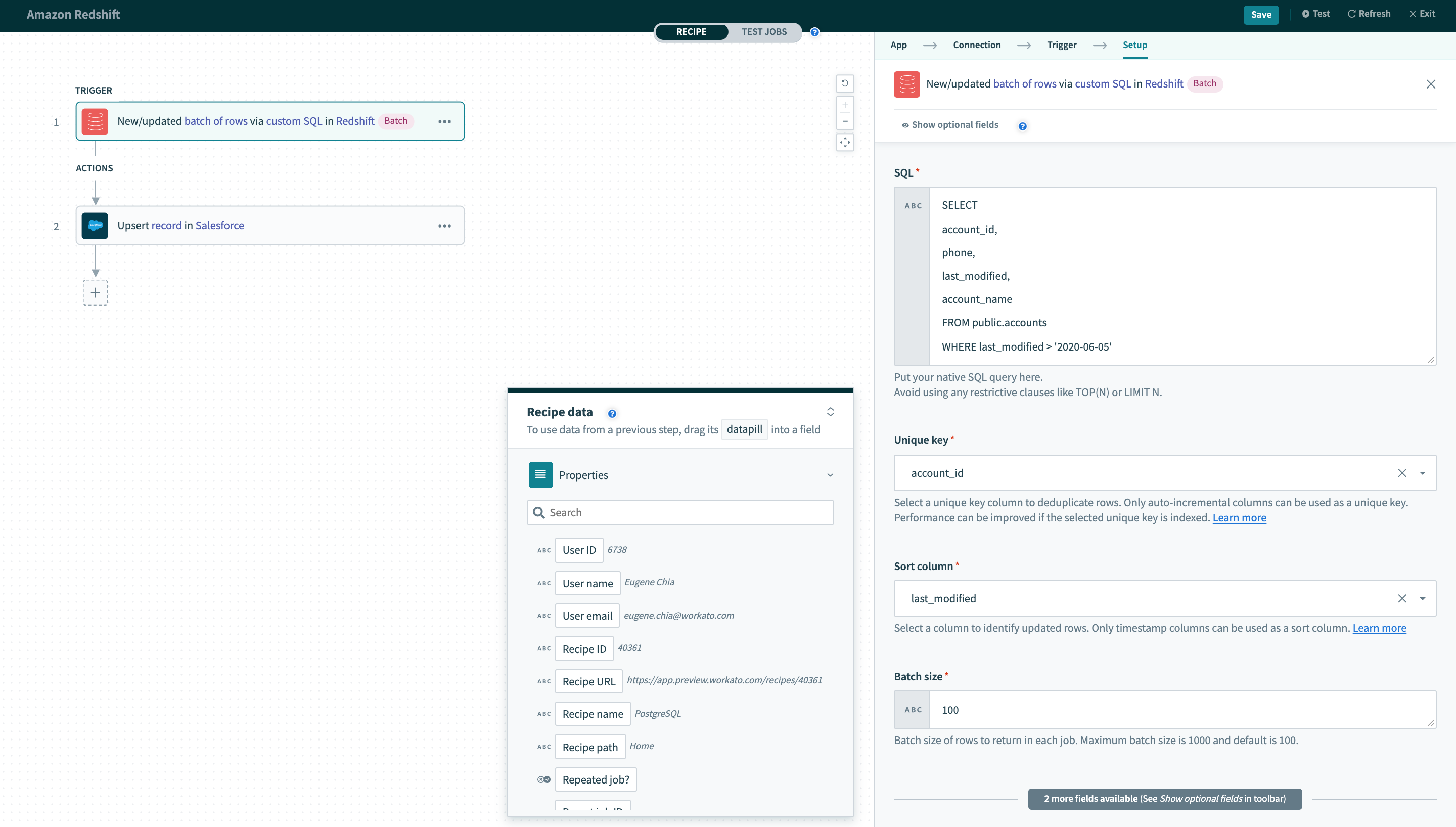 New/updated batch of rows via custom SQL トリガー