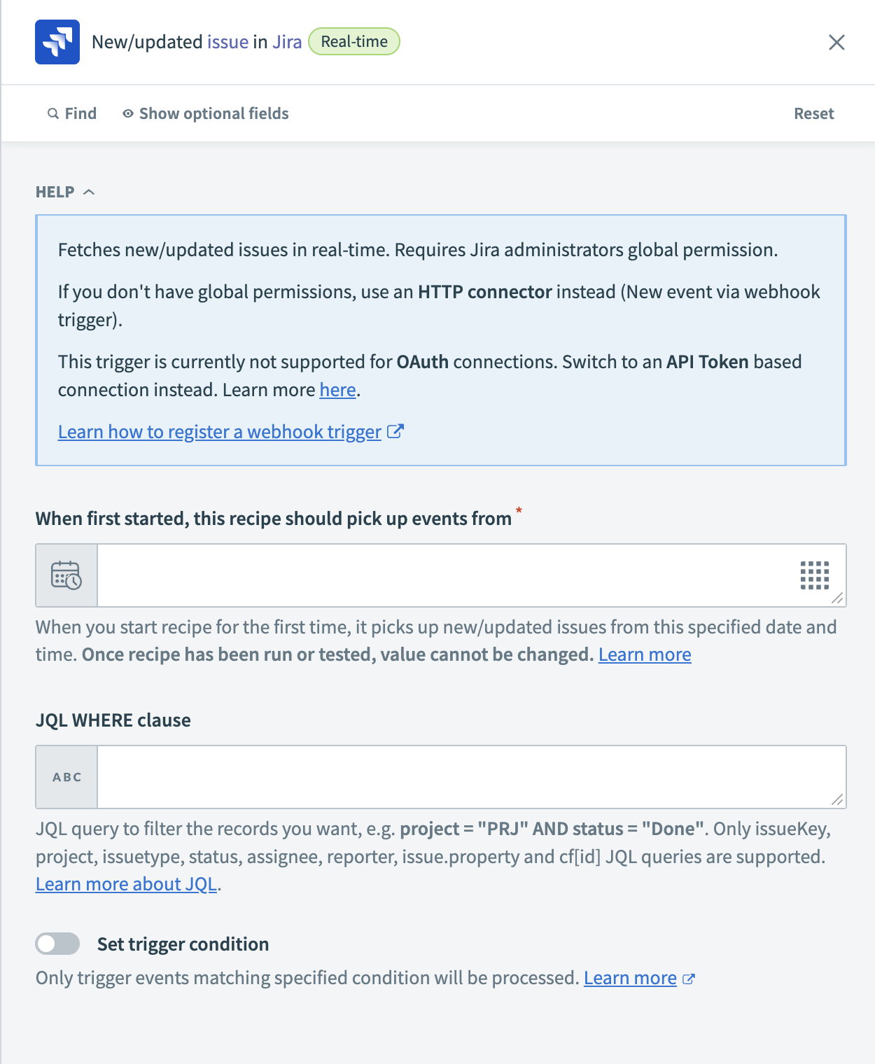 New/updated issue (real time) trigger