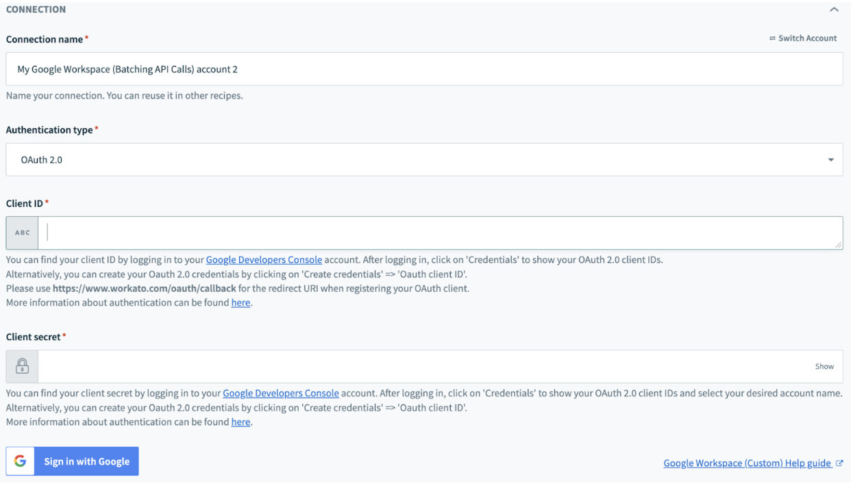OAuth Connection Setup