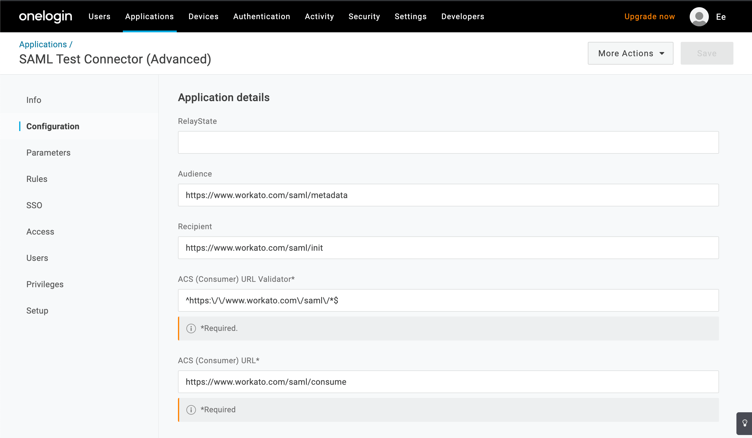 OneLogin の設定ウィザード
