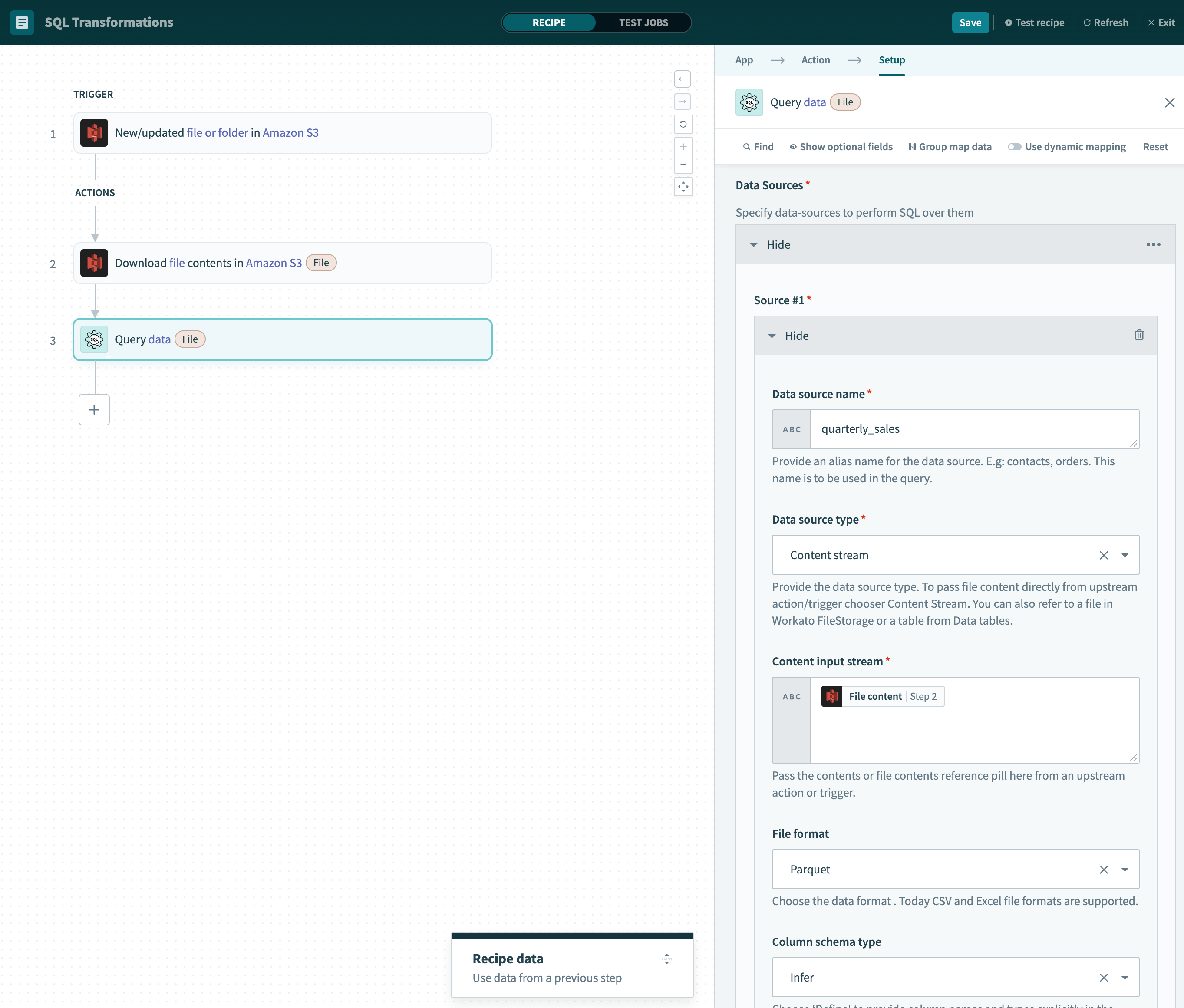 Parquet S3 configuration example