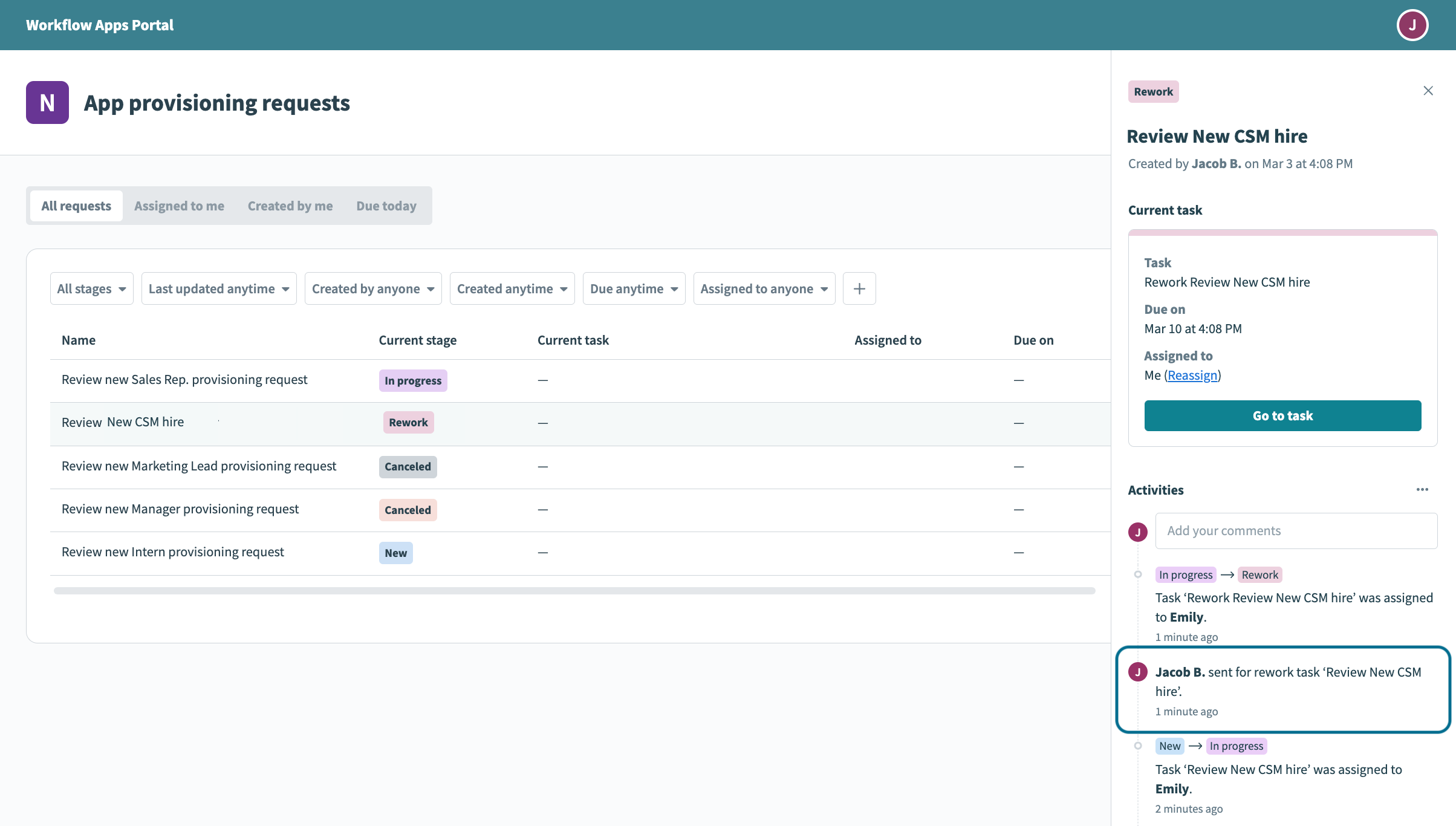 Custom task status label in portal