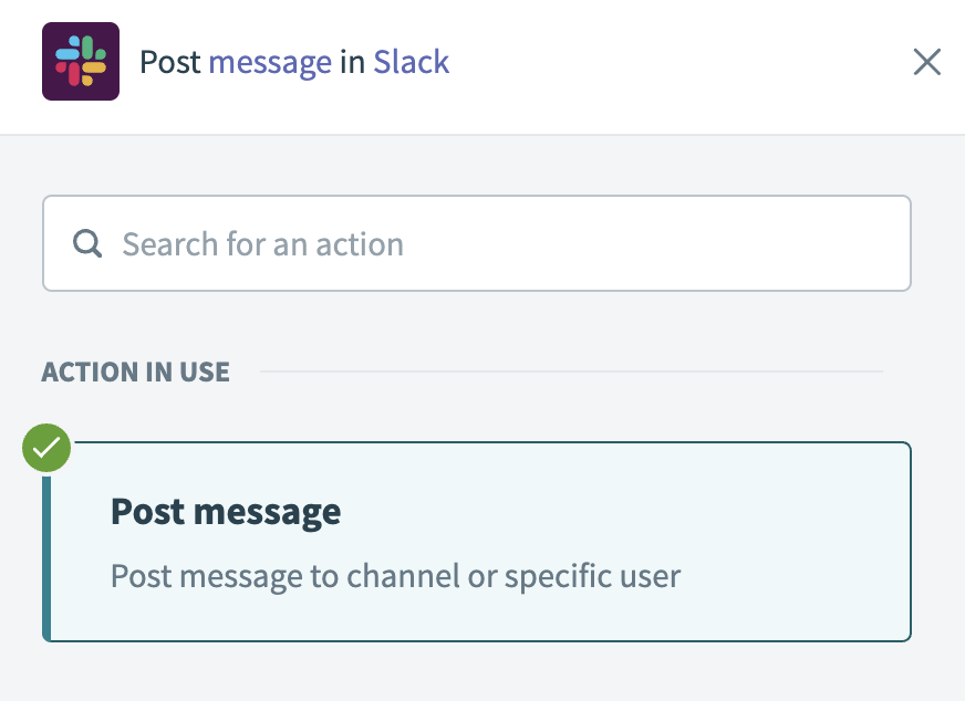 Select the Post message action
