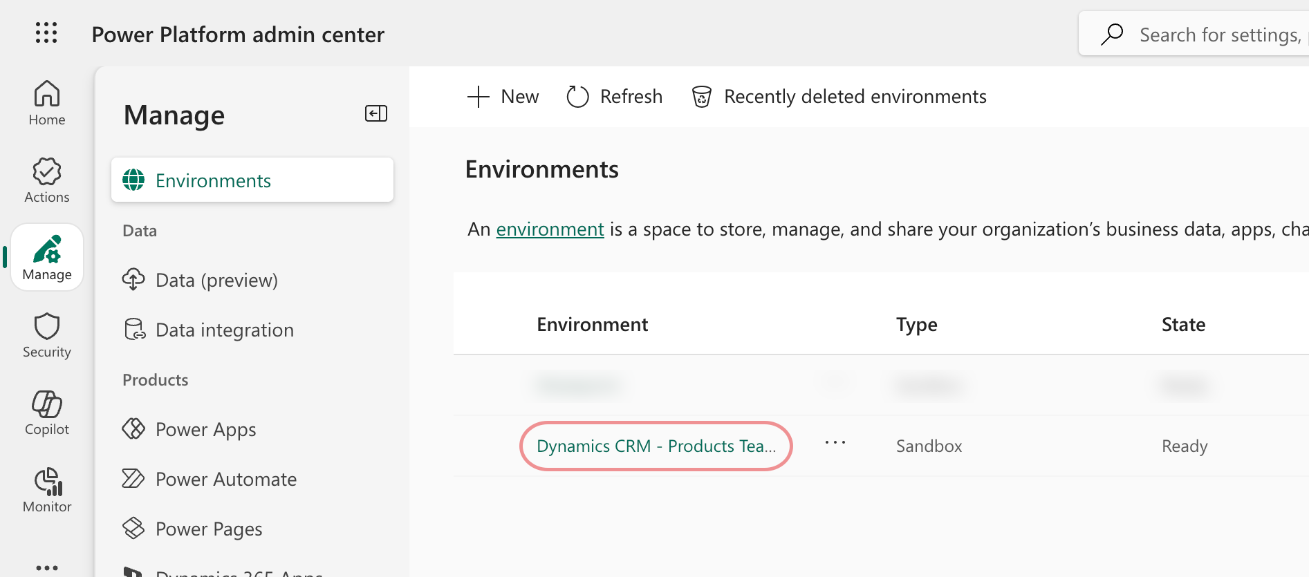 Select an environment