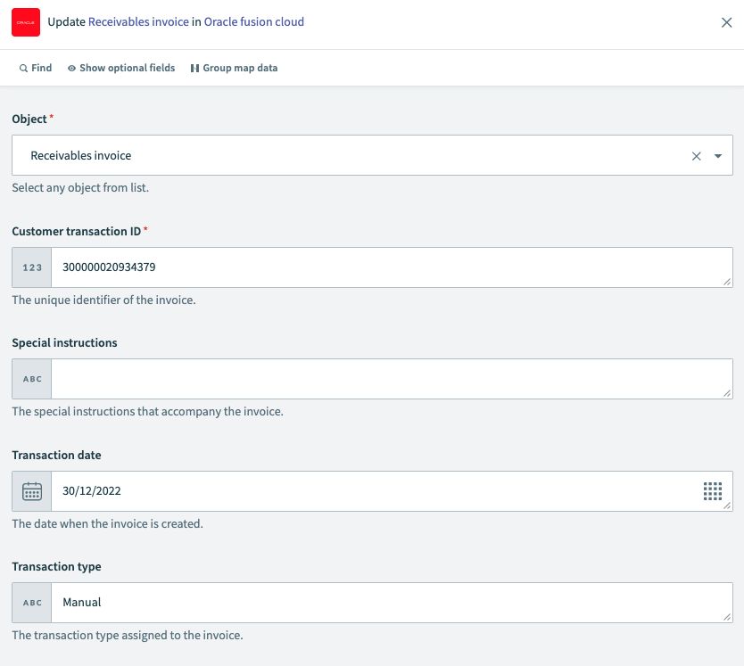 売掛金請求書の更新アクション