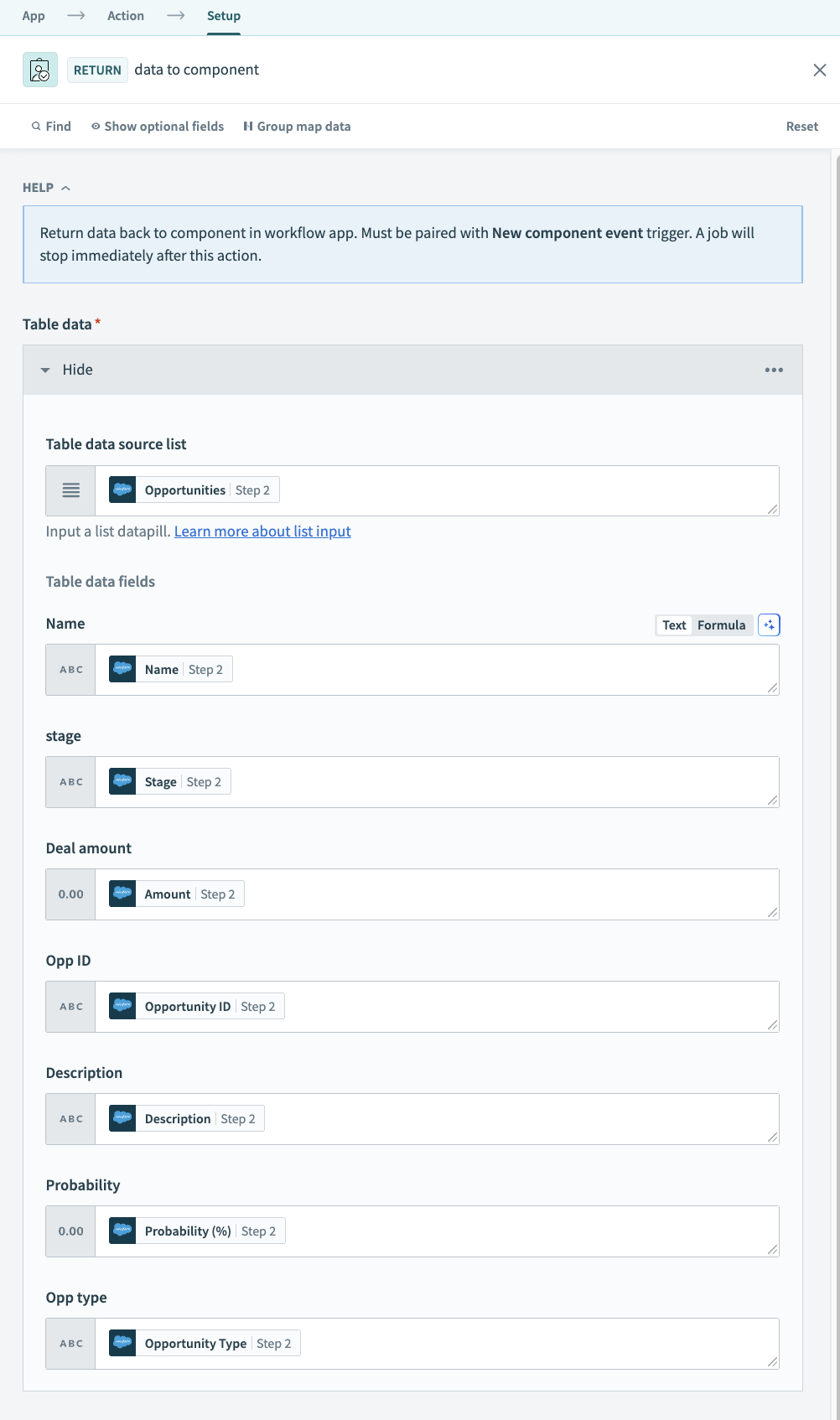 Return data to component action