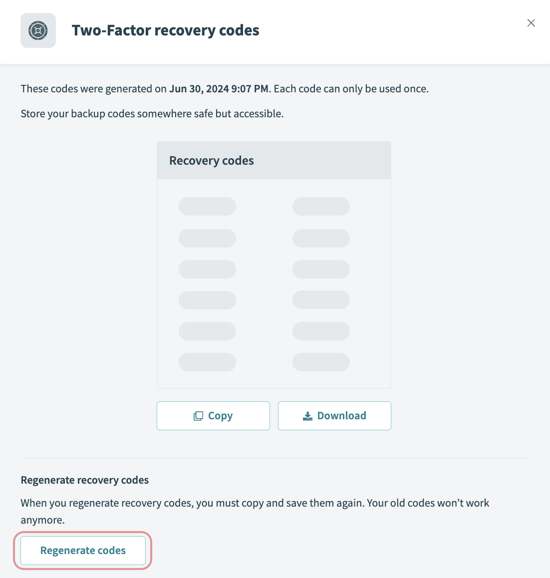 Generate new recovery codes