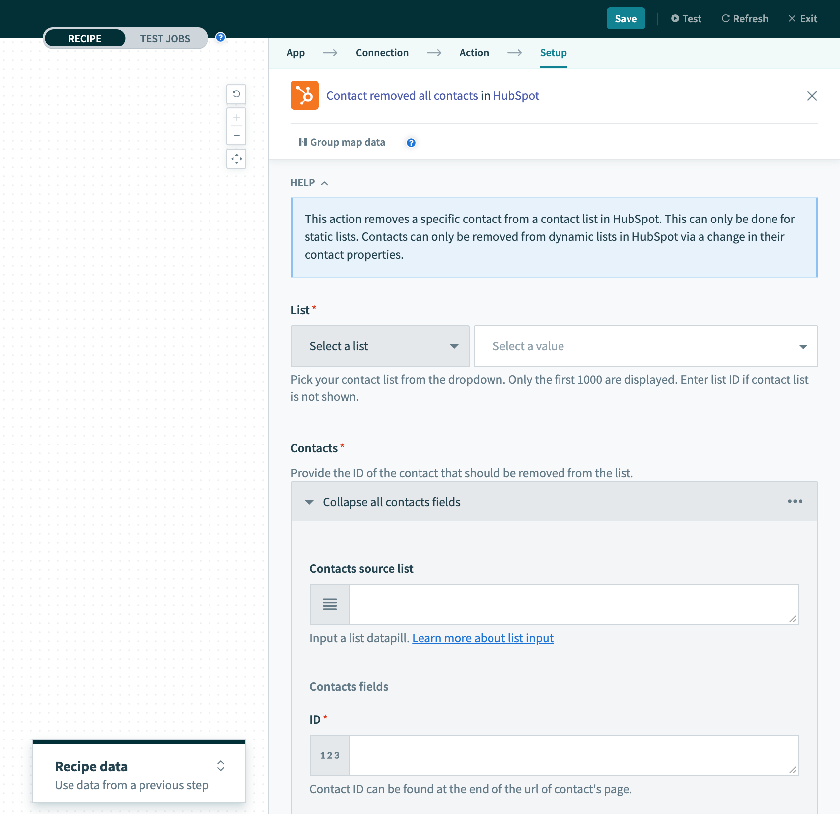 Remove contacts from contact list アクション