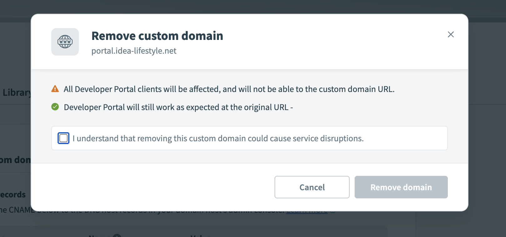 Remove custom domain