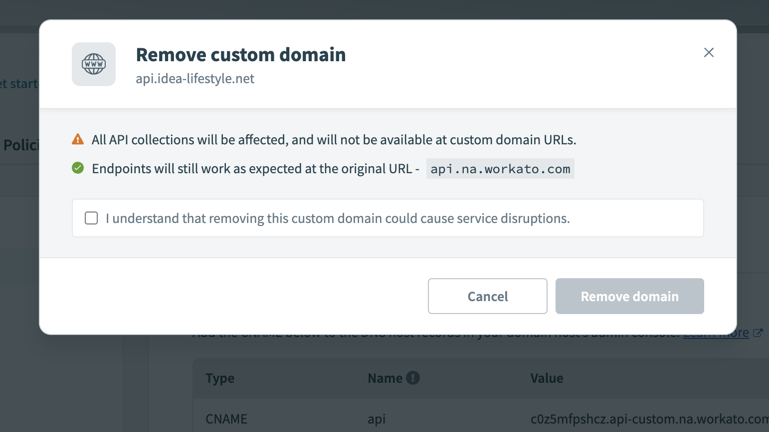 Remove custom domain