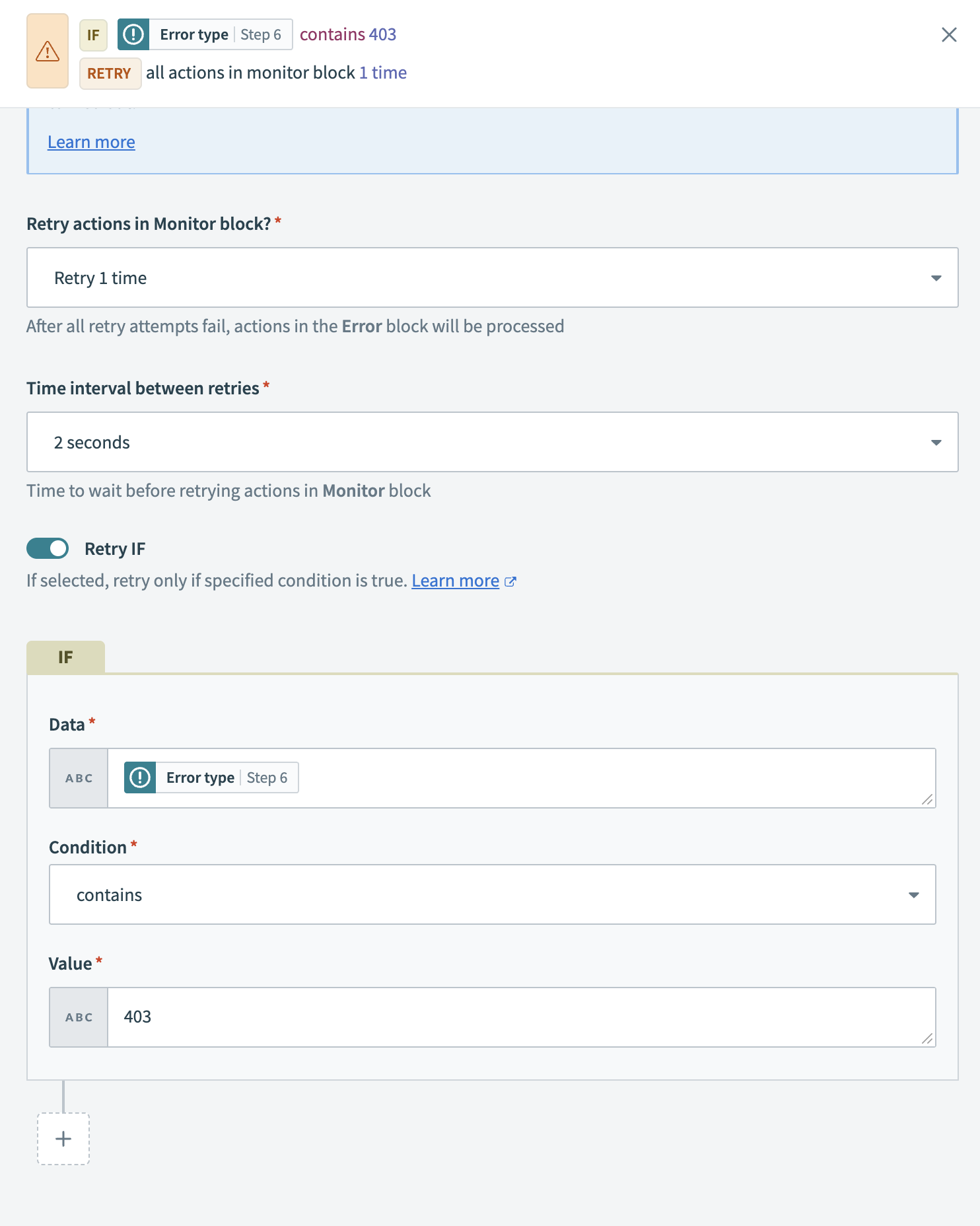 Retry only if specified condition is true