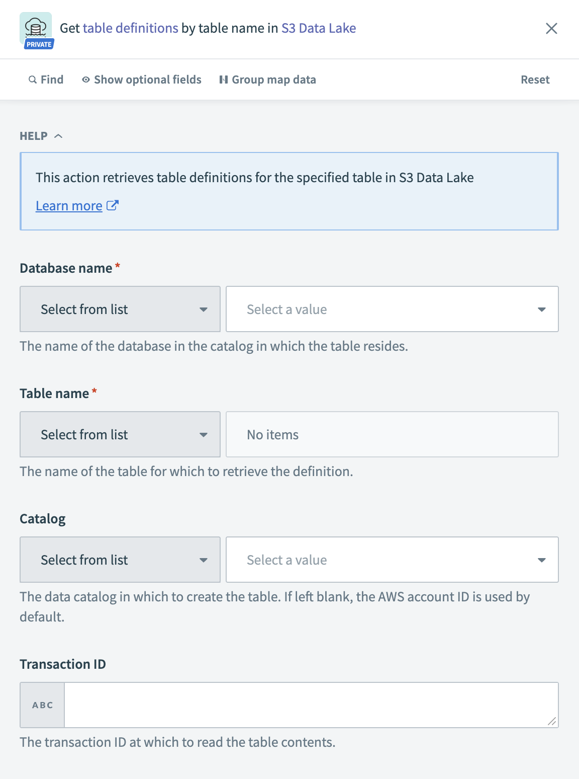 Get table definitions