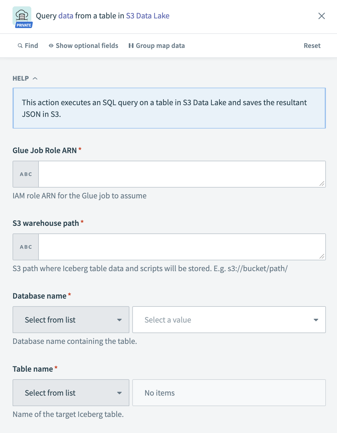S3 Data Lake – Query data action