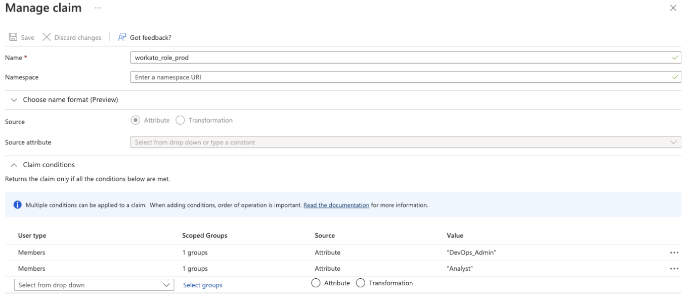 Setting SAML claims on Microsoft Entra ID