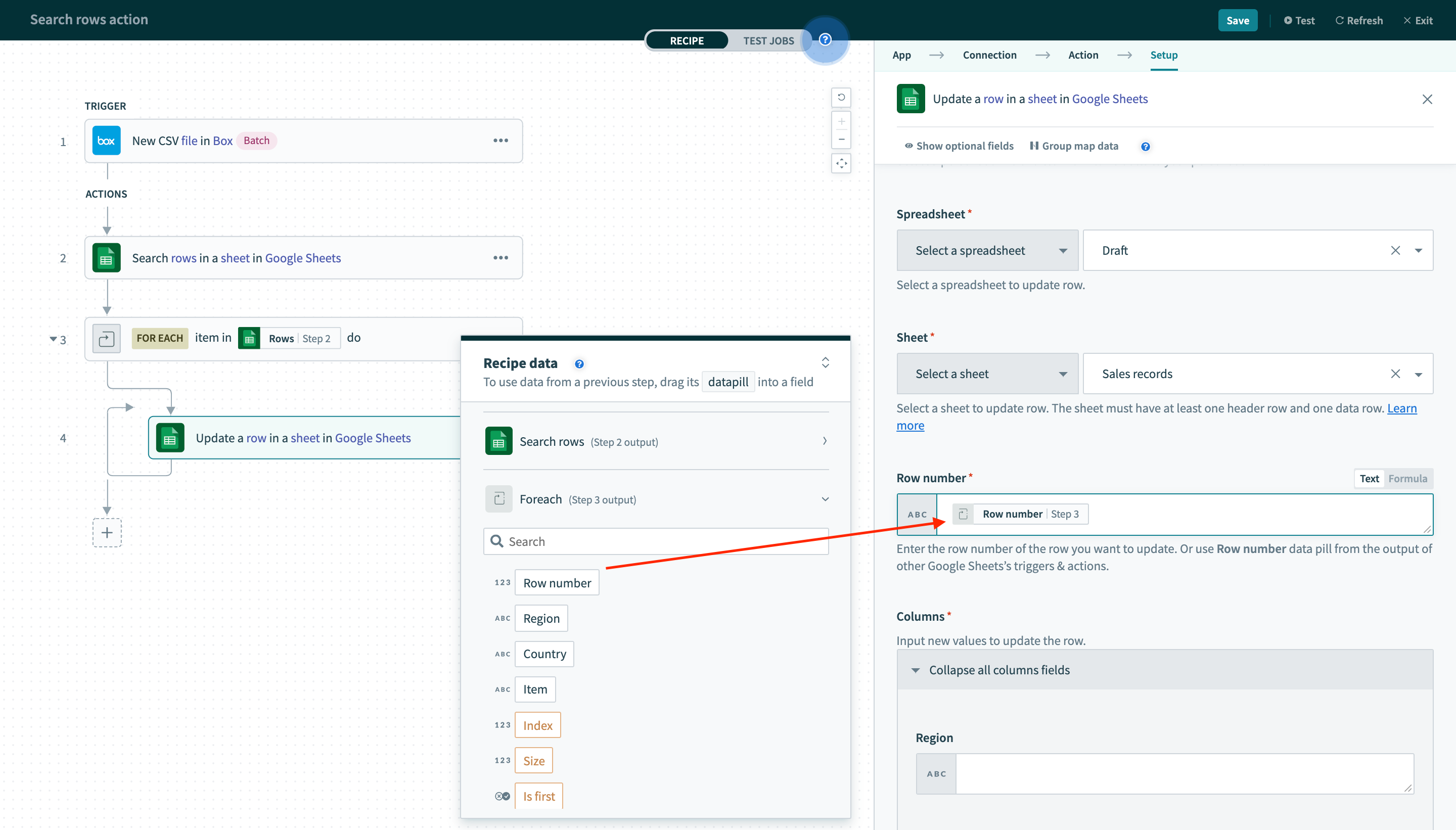 Configure the Update row action