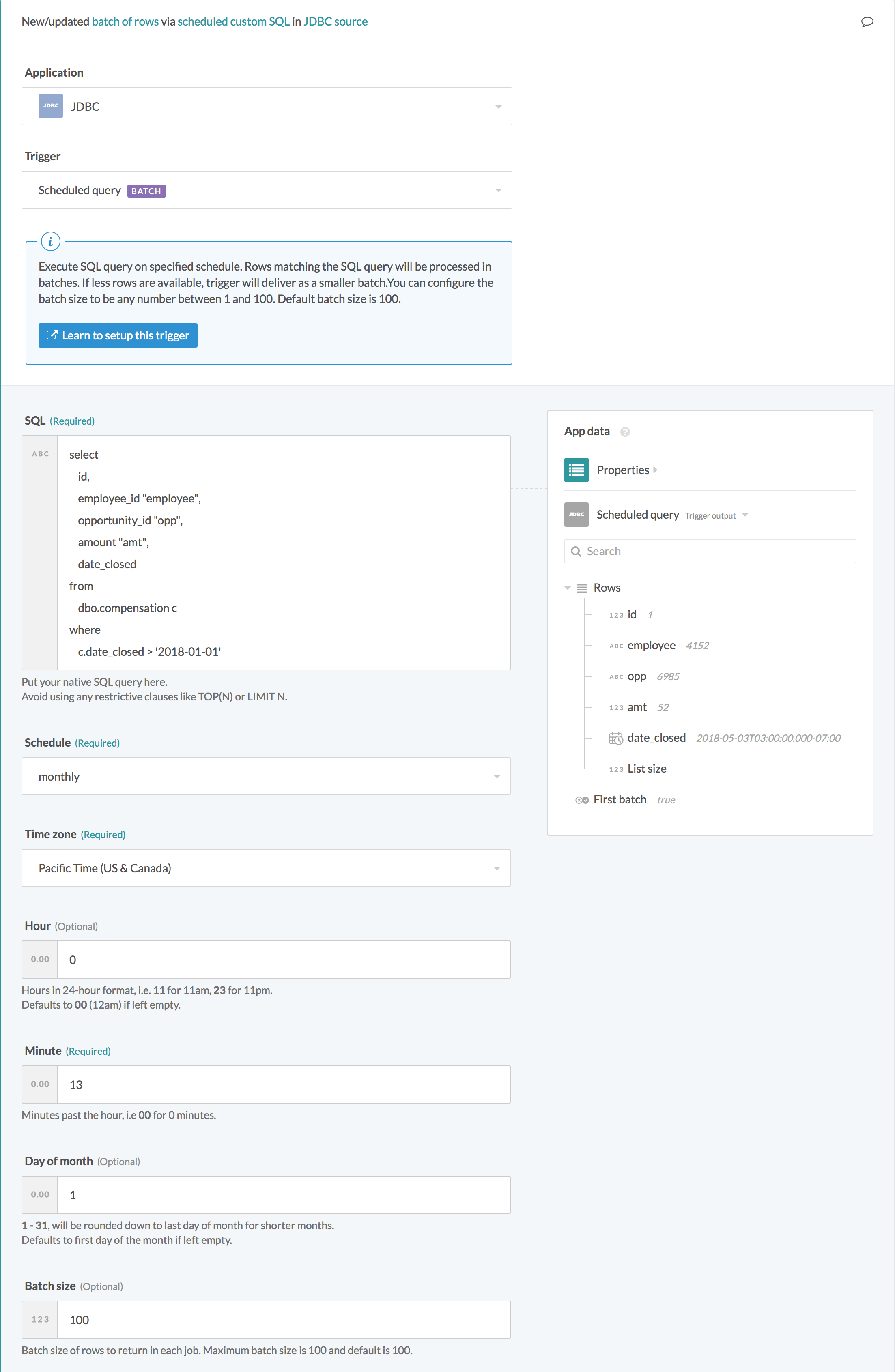 New/updated row トリガー