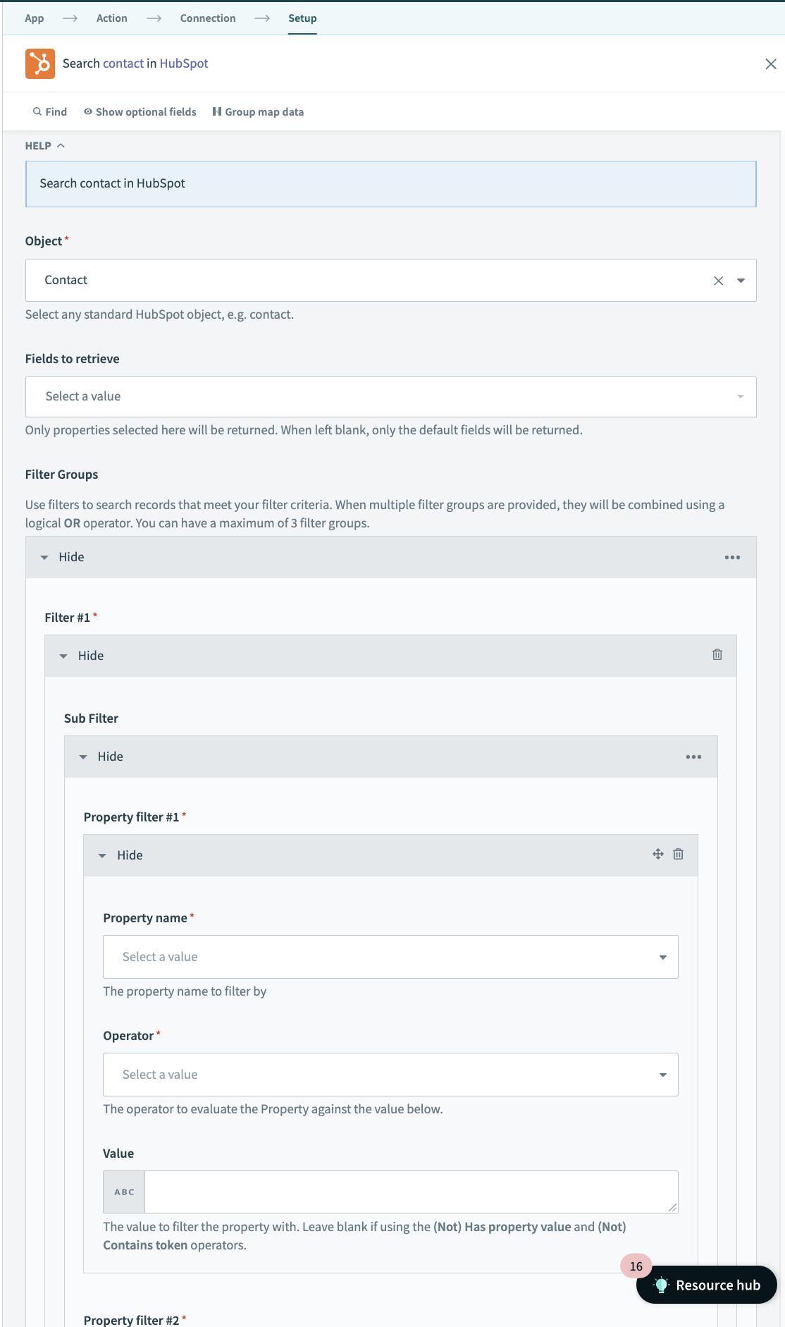 Hubspotのレコード検索アクション