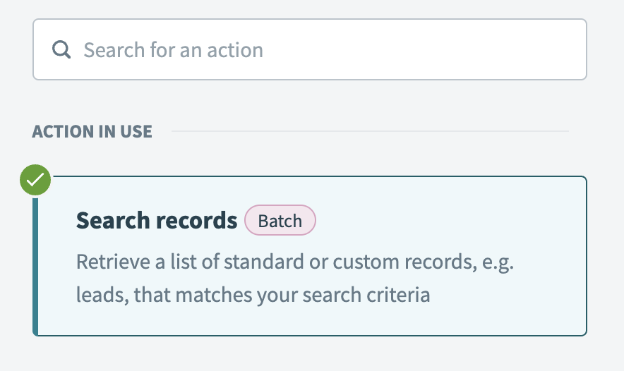 Select the Search records batch action