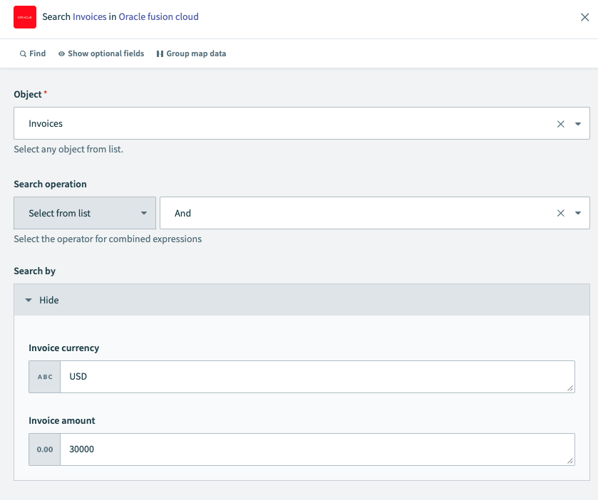 レコードの検索アクションを使用した請求書の検索