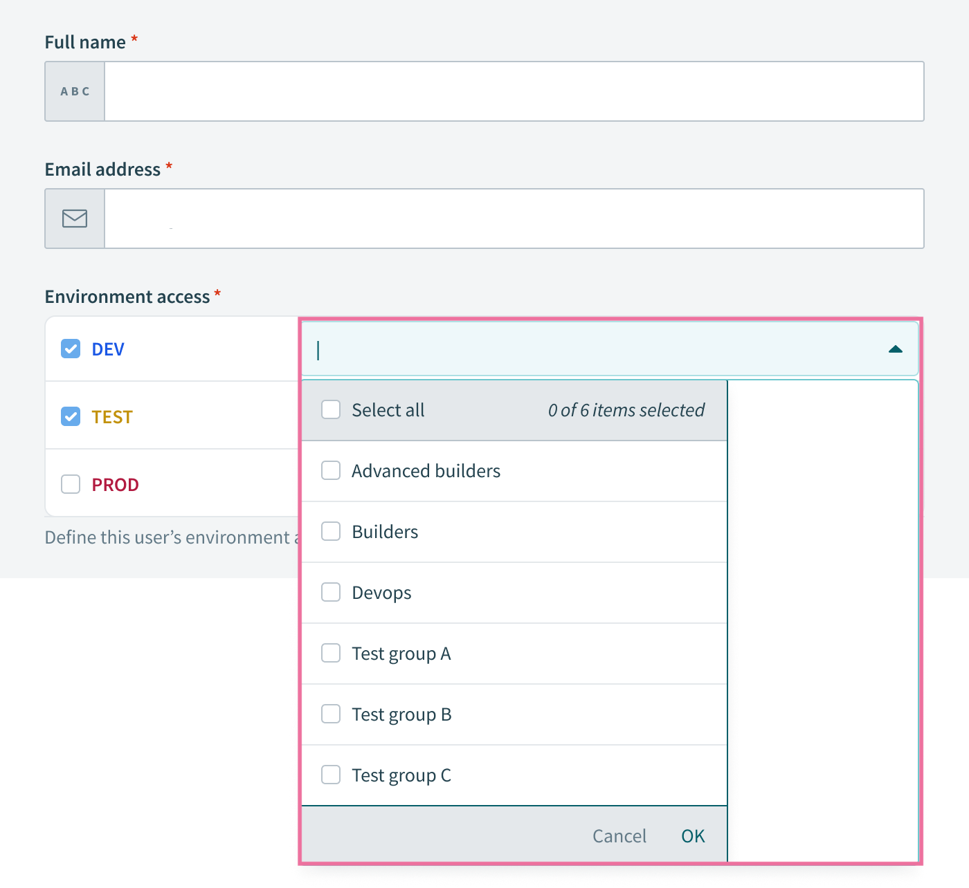 Add the user to environment-specific groups