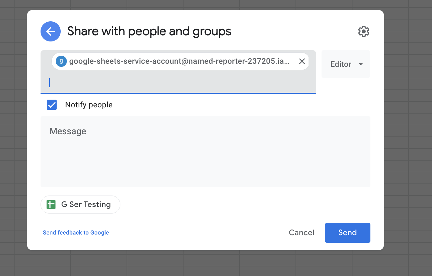 Share Google Sheets spreadsheets with your service account email