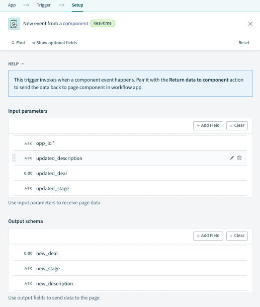 Input and output parameter configuration
