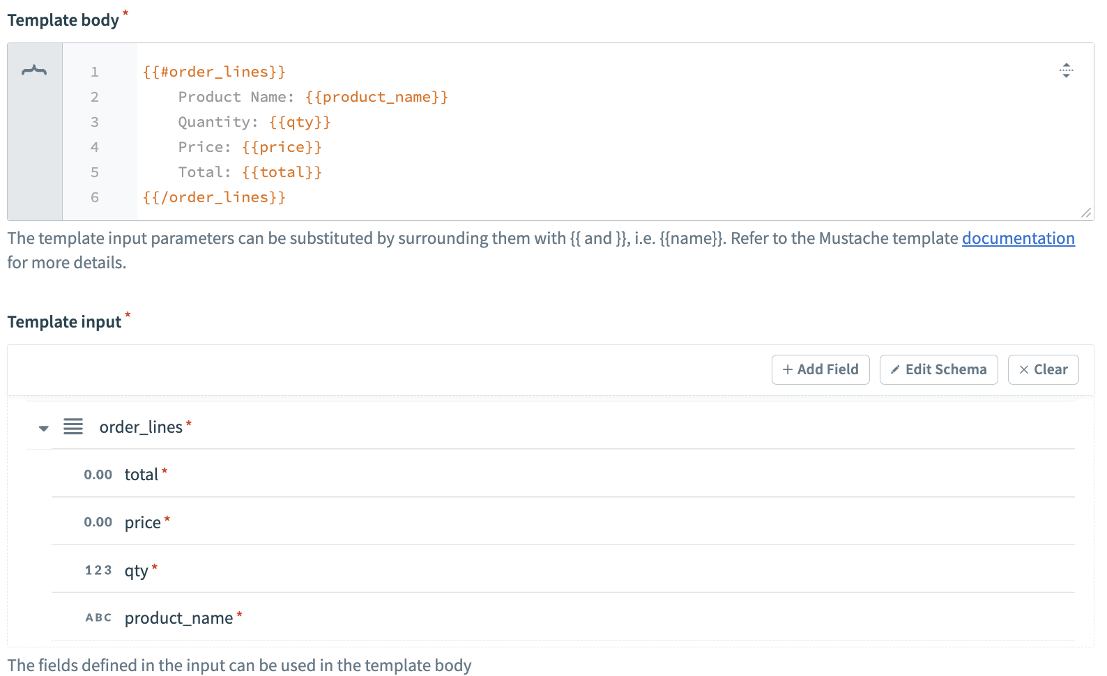 Template with list section