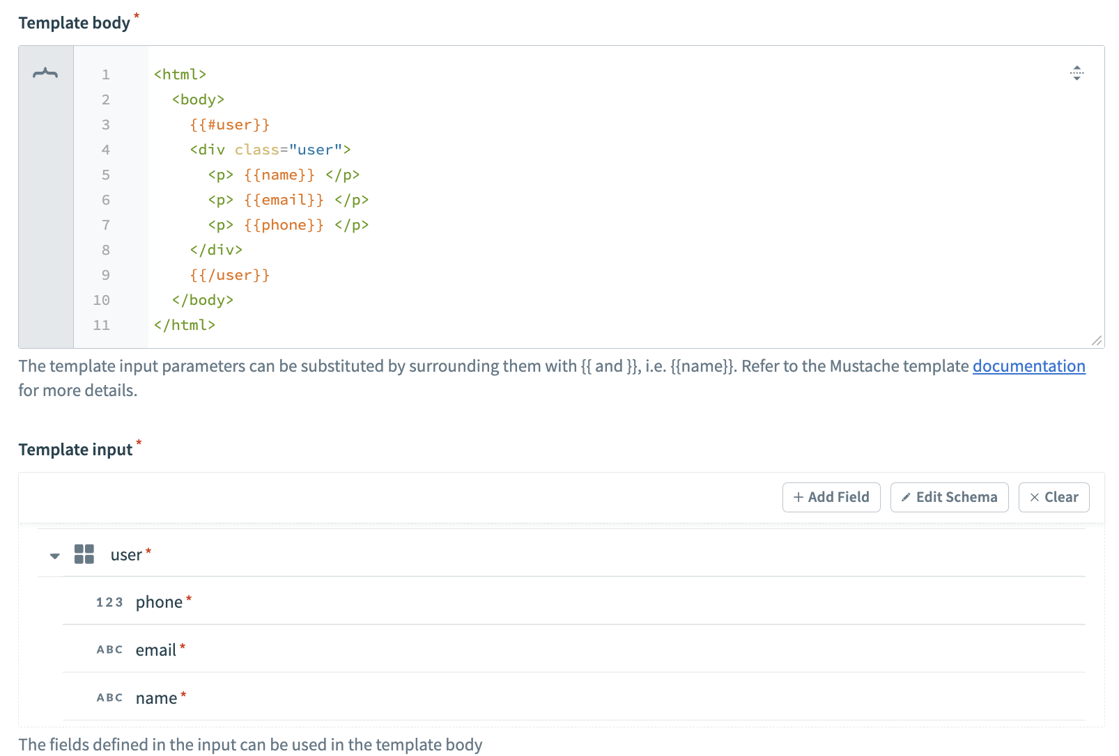 Completed Template input