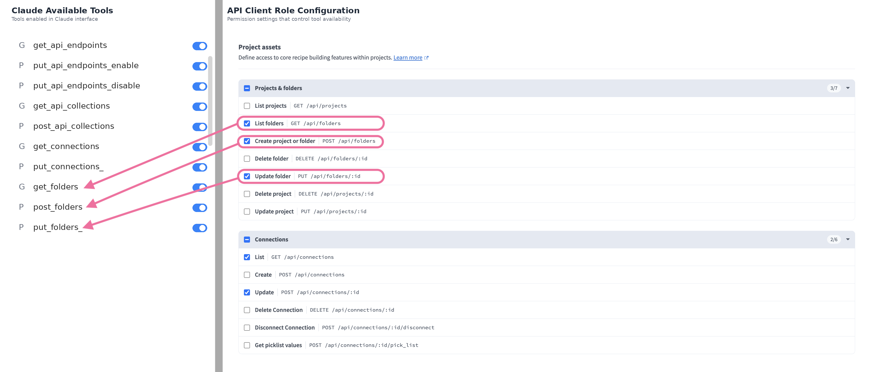 LLM tool availability is defined in the client role