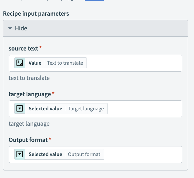 Map in input parameters