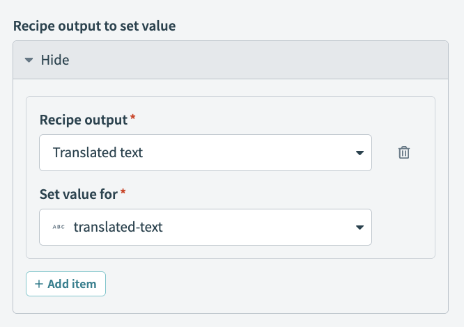 Recipe output configuration