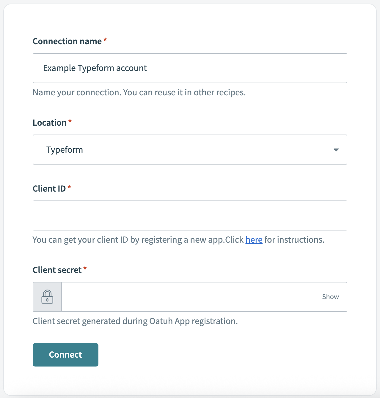 Typeform connection fields