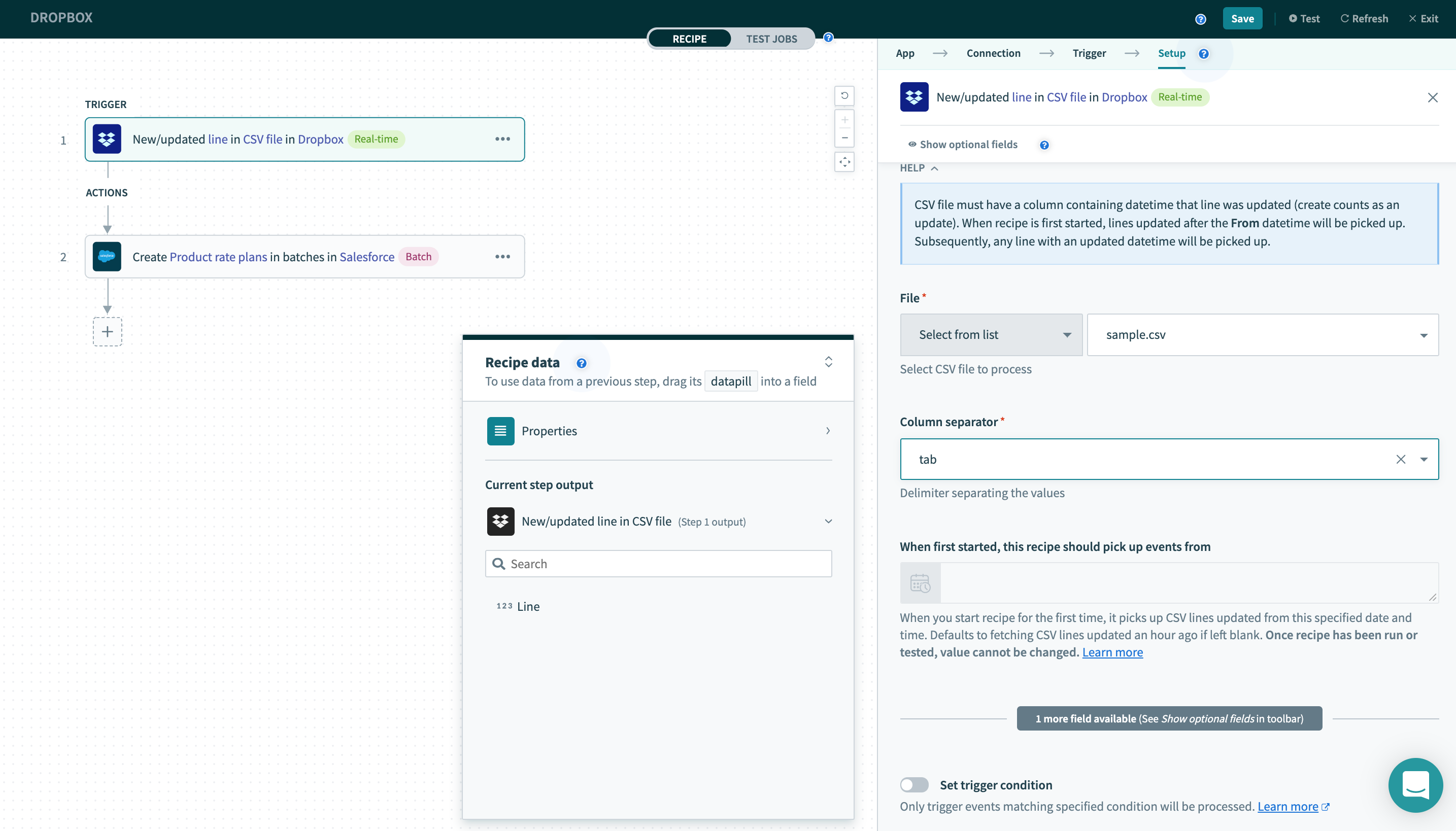 New/Updated lines in CSV file トリガー