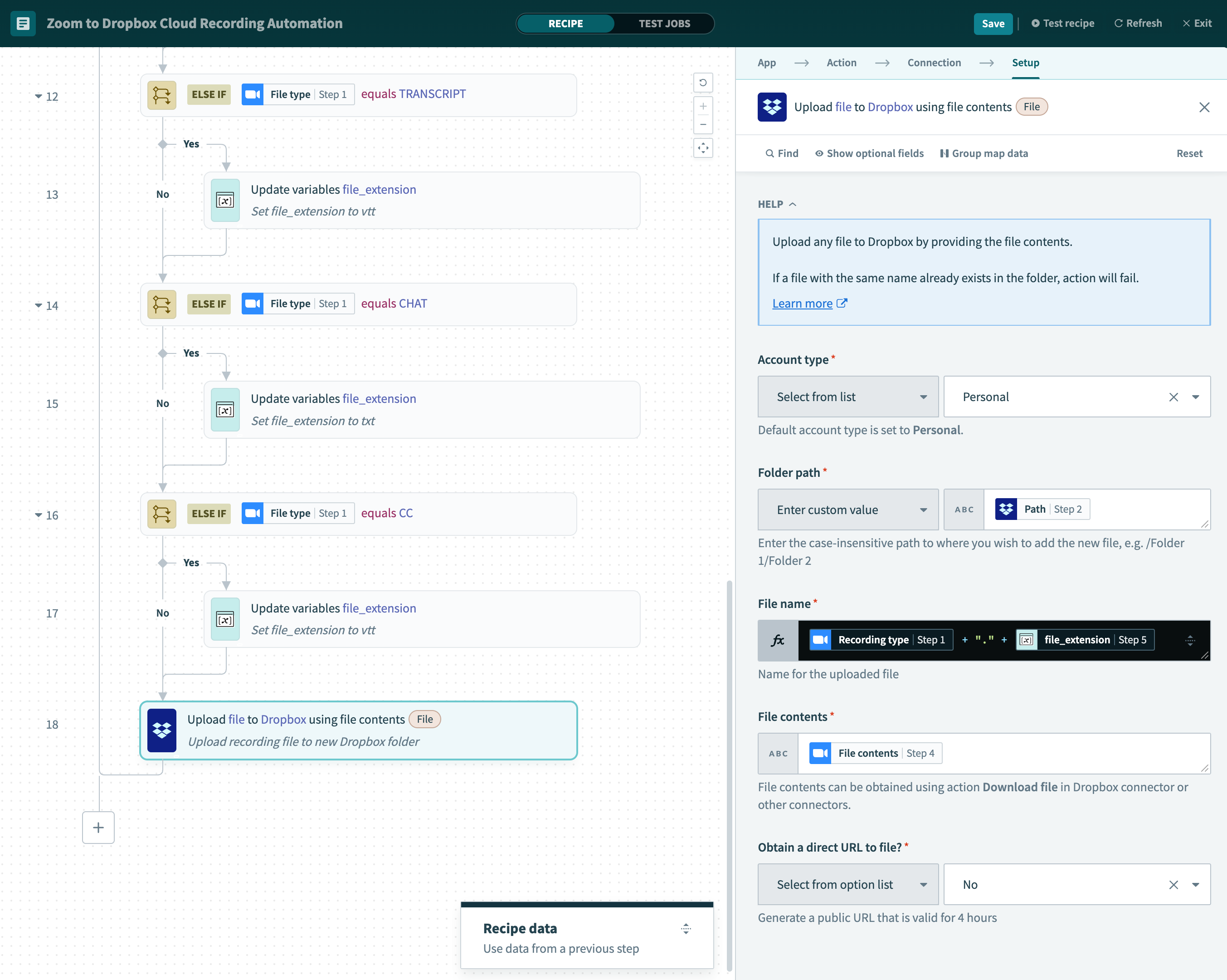 Upload file to Dropbox
