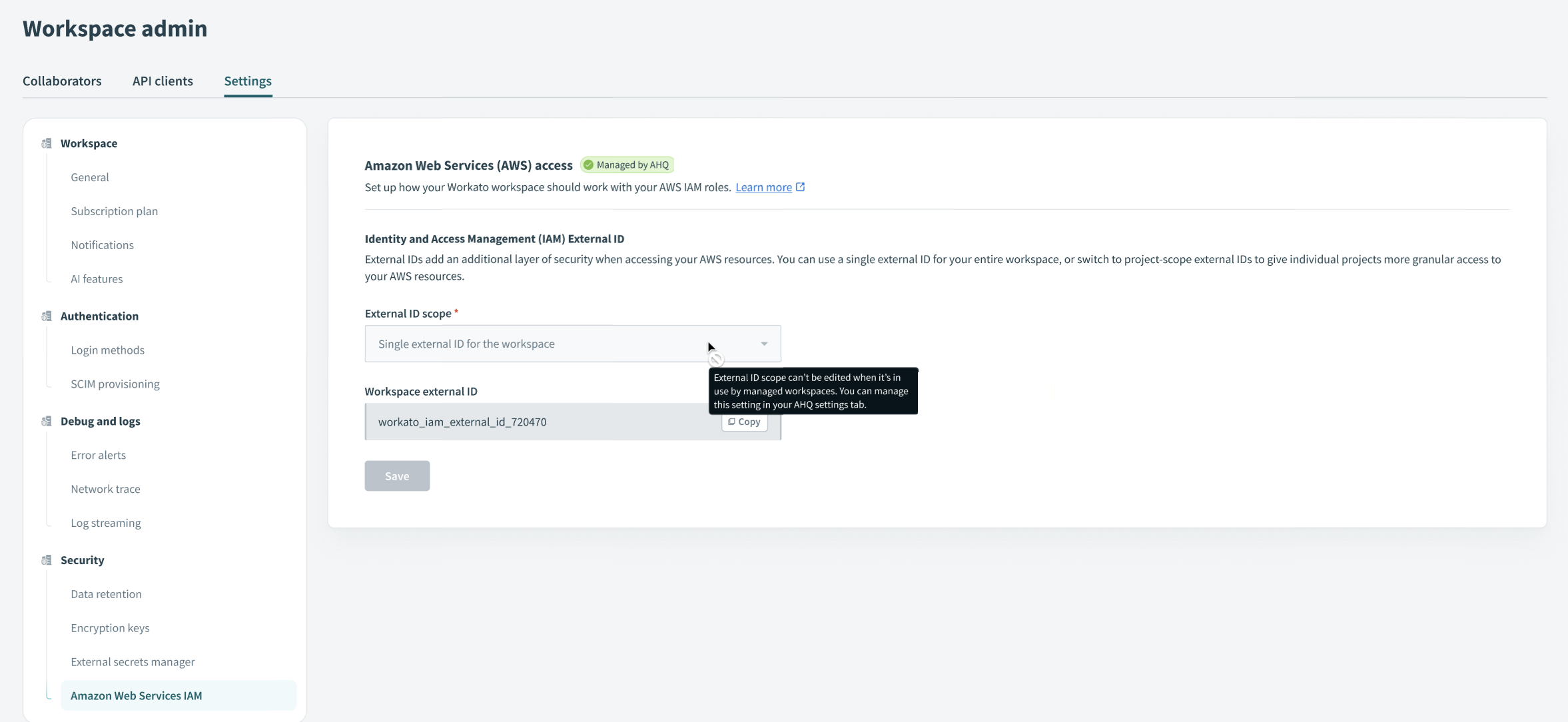 Workspace admin AHQ managed