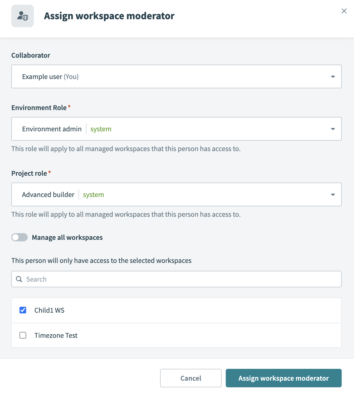 Add workspace moderator interface