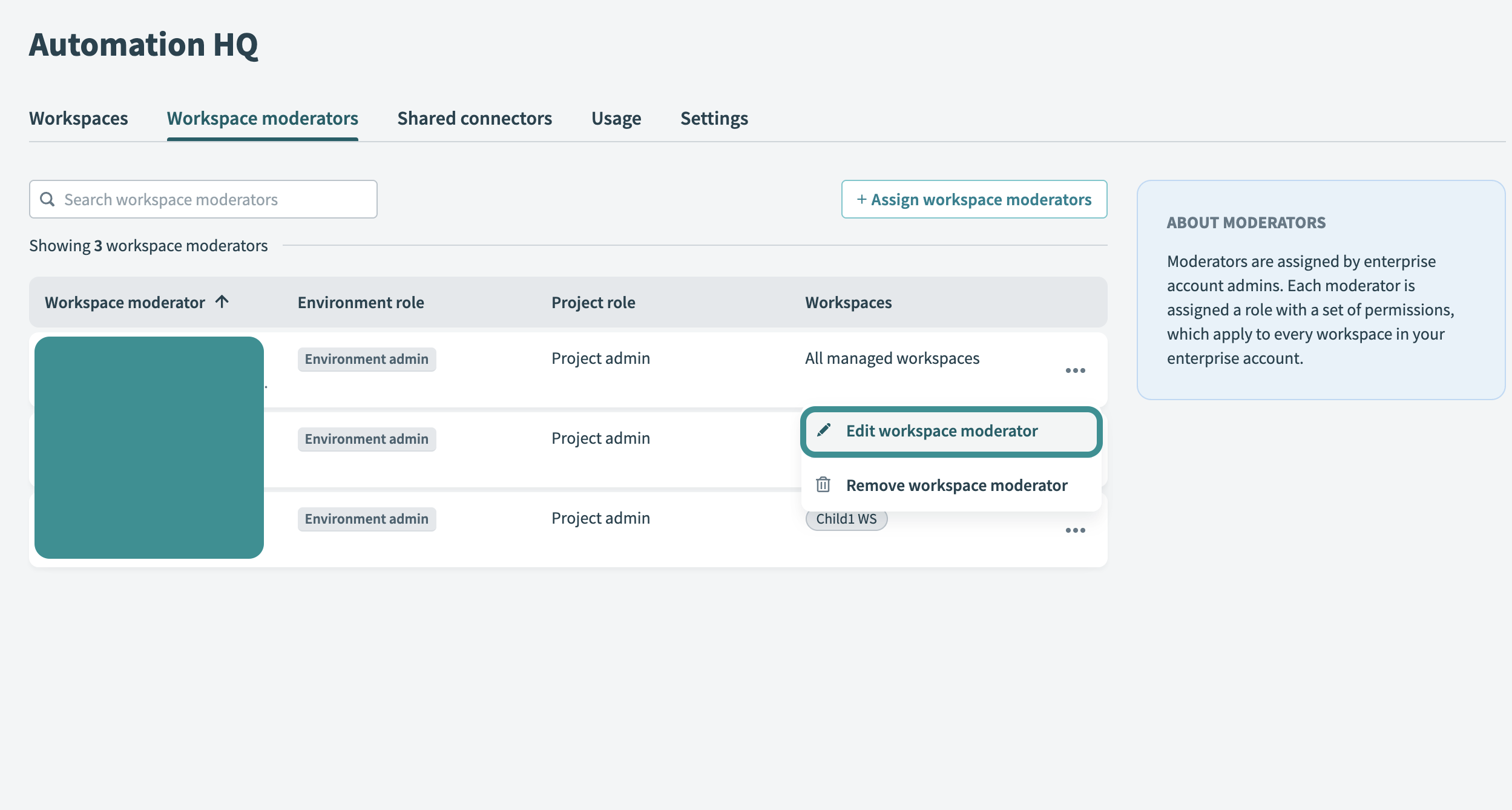 Edit workspace moderator