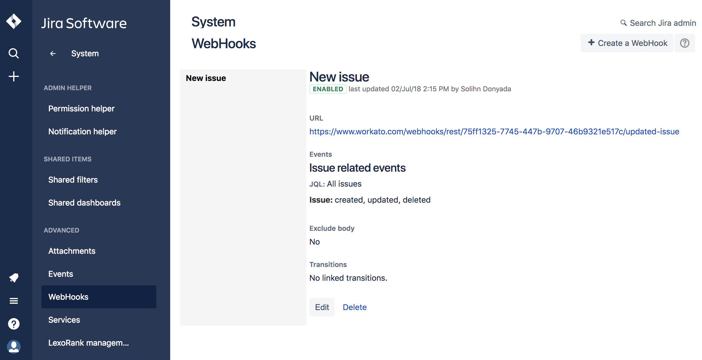 Jira webhooks