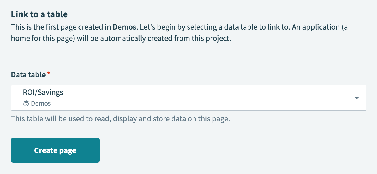 Select a data table for your page