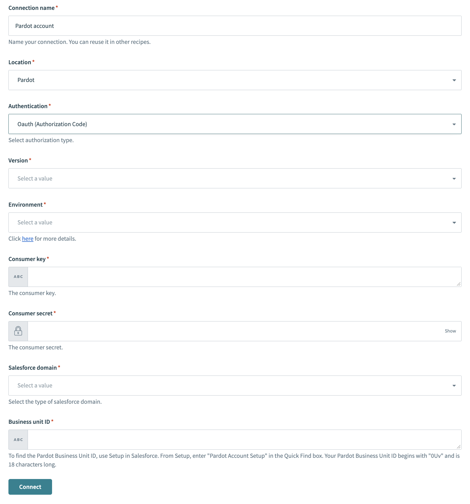 Pardot OAuth Authorization code connection