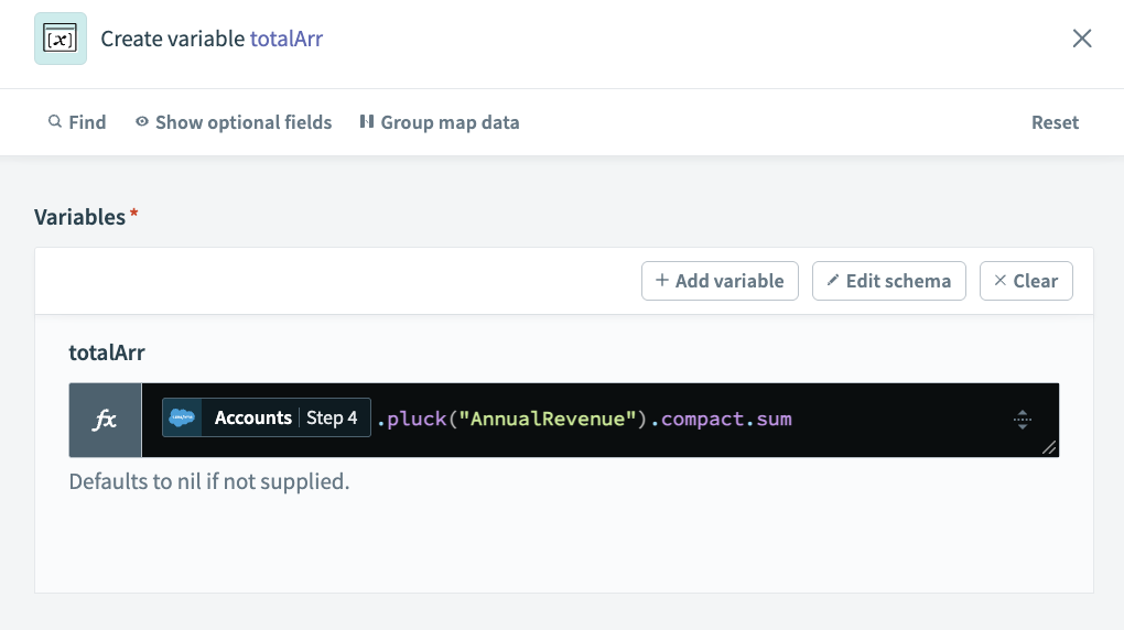 Create variable action