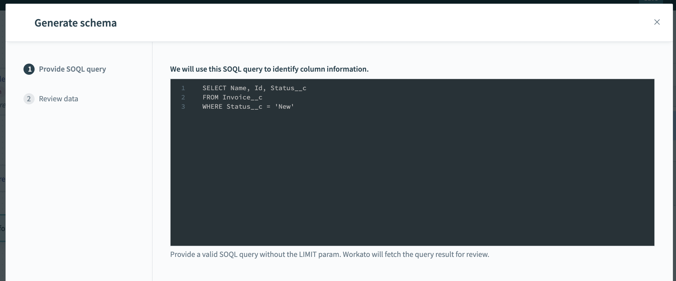 Salesforce SOQL example of generating schema